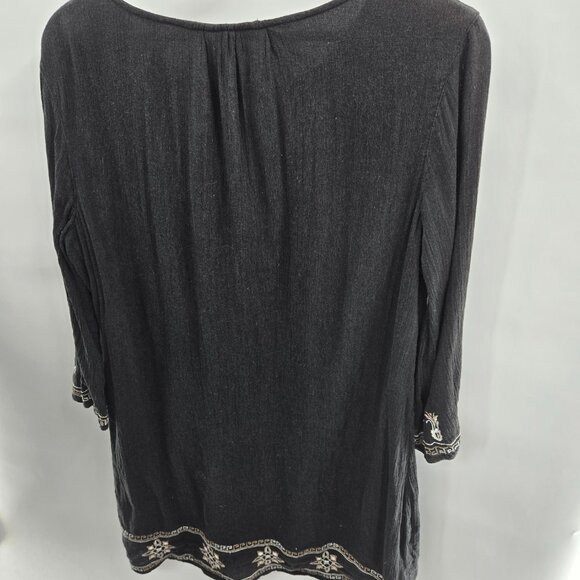 Caslon Black Embroidered Boho Peasant Tassels Tunic Midi Dress Large - Picture 8 of 13